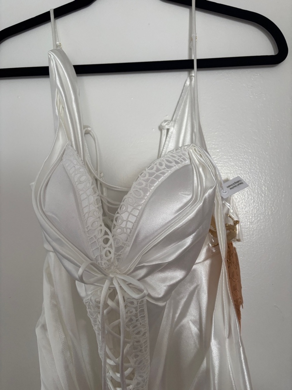 Lacemade Strapless White Satin Lace-Up Evening Dress - Picture 3 of 5